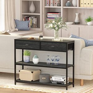 Furologee 6-Tier Bookshelf,6-Tier Bookshelf, Entryway Table with 3 Tiers Storage Shelves, Wood and Metal Storage Rack for Home Office, Bedroom, Black Oak