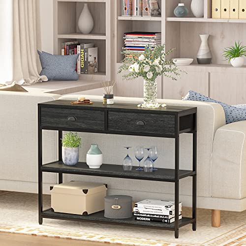 Furologee 6-Tier Bookshelf,6-Tier Bookshelf, Entryway Table with 3 Tiers Storage Shelves, Wood and Metal Storage Rack for Home Office, Bedroom, Black Oak