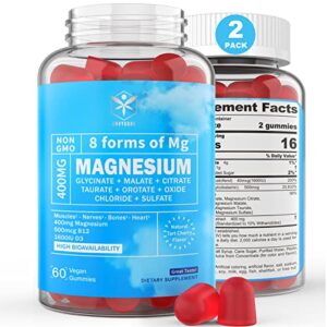 magnesium gummies 400mg | as 8 forms of magnesium glycinate, malate, citrate, taurate, oxide, and more | with ashwagandha extract, d3 & b12 supports for calm, zzz, mood, muscle cramp - vegan 120 cts