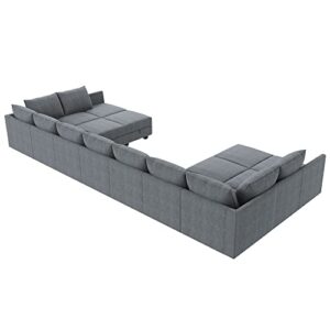 HONBAY Oversized Modular Sofa U Shape Modular Couch with Chaise Modular Sectional Couch Sofa with Storage Seats, Bluish Grey