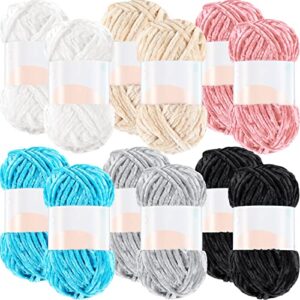 xinnun 12 skeins plush yarn, thick chenille yarn, soft blanket velvet yarn for knitting diy craft total length 1116 yards, fluffy yarn for crocheting sweater shawl toy, 3.5 oz/skein (multi colors)