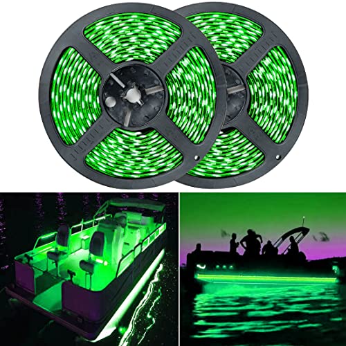 Seaponer Pontoon Boat Light, Marine Led Light Strip for Duck Jon Bass Boat Sailboat Kayak Flex Lighting for Boat Deck Light Accent Light Interior Lights Fishing Night, Green, 12v, 10m (32.8ft)