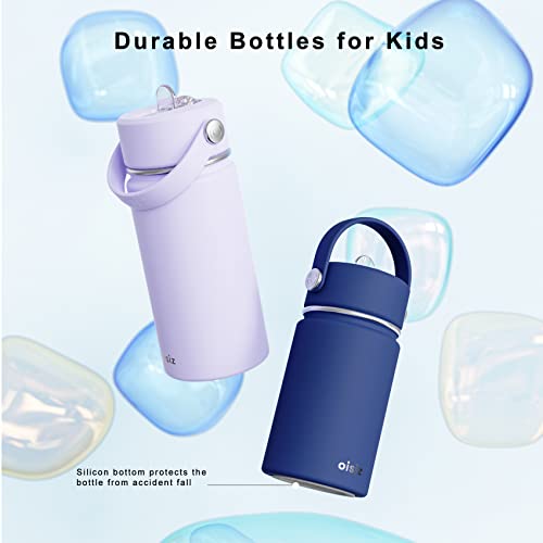 Oisiz Kids Water Bottle with Straw Lid 14oz, Vacuum Insulated 316 Stainless Steel Leakproof Water Bottles for School, Toddler, BPA Free and Keep Cold for 24 Hours, Mint Green