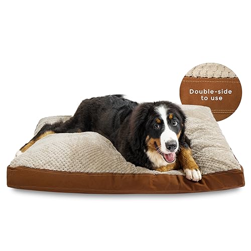 Miguel Canvas Dog Bed with Silky Sherpa Top,12 Ounce 100% Cotton Dog Pillow with Removable Cover, Outdoor Waterproof Durable Pet Mat Reversible Cool & Warm for All Season Indoor Outdoor 38 in Caramel