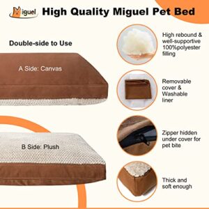 Miguel Canvas Dog Bed with Silky Sherpa Top,12 Ounce 100% Cotton Dog Pillow with Removable Cover, Outdoor Waterproof Durable Pet Mat Reversible Cool & Warm for All Season Indoor Outdoor 38 in Caramel