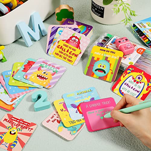 80 Pcs Joke Cards for Lunchbox Kids Cute Lunchbox Notes Inspirational Classroom Affirmations Lunch Cards Puns Cards for Teacher Kids Student Party Mini Notes Postcards (Monster Style)