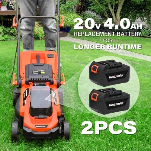 Lawn Mowers Maxlander Electric Lawn Mower Cordless (2-in-1),13 Inch 20V Battery Powered Lawn Mower with Brushless Motor, 5-Position Height Adjustment, 2pcs 4.0Ah Batteries and Charger Included