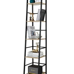 Pshelfy Bookshelf, 5-Tier Narrow Ladder Shelf Bookcase with Metal Frame, Freestanding Corner Rack Shelves for Small Spaces Display Storage Organizer Tall Skinny Shelf for Bedroom Living Room Kitchen