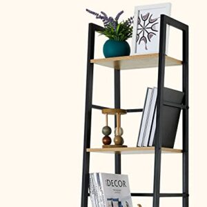 Pshelfy Bookshelf, 5-Tier Narrow Ladder Shelf Bookcase with Metal Frame, Freestanding Corner Rack Shelves for Small Spaces Display Storage Organizer Tall Skinny Shelf for Bedroom Living Room Kitchen