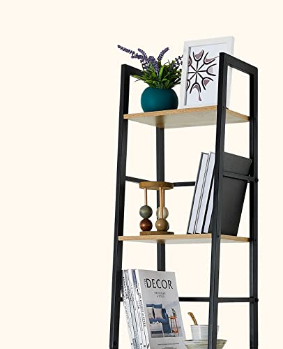 Pshelfy Bookshelf, 5-Tier Narrow Ladder Shelf Bookcase with Metal Frame, Freestanding Corner Rack Shelves for Small Spaces Display Storage Organizer Tall Skinny Shelf for Bedroom Living Room Kitchen