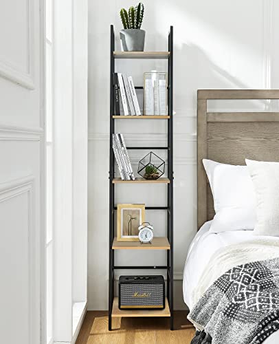 Pshelfy Bookshelf, 5-Tier Narrow Ladder Shelf Bookcase with Metal Frame, Freestanding Corner Rack Shelves for Small Spaces Display Storage Organizer Tall Skinny Shelf for Bedroom Living Room Kitchen