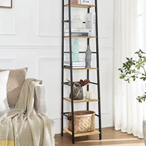 Pshelfy Bookshelf, 5-Tier Narrow Ladder Shelf Bookcase with Metal Frame, Freestanding Corner Rack Shelves for Small Spaces Display Storage Organizer Tall Skinny Shelf for Bedroom Living Room Kitchen