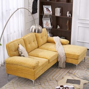 Karl home Sectional Sofa 83" L-Shape Sofa Couch 3-Seat Couch with Chaise ChenilleFabric Upholstered for Living Room, Apartment, Office, Yellow