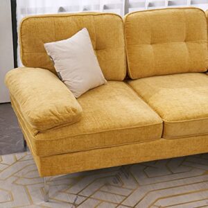 Karl home Sectional Sofa 83" L-Shape Sofa Couch 3-Seat Couch with Chaise ChenilleFabric Upholstered for Living Room, Apartment, Office, Yellow