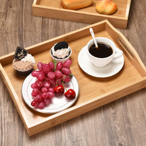 Prosumer's Choice Bamboo Serving Tray with Handles, Set of 3-34x20x6.5cm- S,37x25x6.5cm- M, 41x28x6.5cm- L - Coffee Table Wooden Trays for Home, Restaurant - Nesting Food Tray for Breakfast in Bed