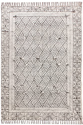 Casavani Handmade Area Rugs Hand Block Printed Cotton Dhurrie Gray, Black Boho Kilim Flat Weave Rug Indoor Bedroom Decor Rugs for Laundry Kitchen Bathroom 4x20 Feet Runner (120x600 cm)
