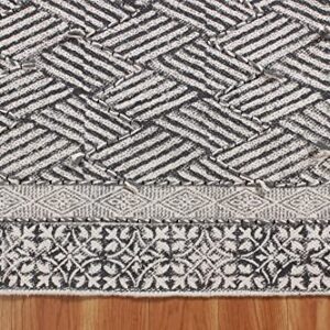 Casavani Handmade Area Rugs Hand Block Printed Cotton Dhurrie Gray, Black Boho Kilim Flat Weave Rug Indoor Bedroom Decor Rugs for Laundry Kitchen Bathroom 4x20 Feet Runner (120x600 cm)