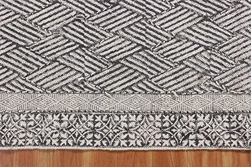 Casavani Handmade Area Rugs Hand Block Printed Cotton Dhurrie Gray, Black Boho Kilim Flat Weave Rug Indoor Bedroom Decor Rugs for Laundry Kitchen Bathroom 4x20 Feet Runner (120x600 cm)