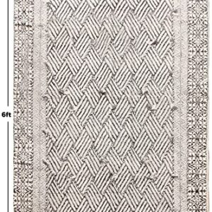 Casavani Handmade Area Rugs Hand Block Printed Cotton Dhurrie Gray, Black Boho Kilim Flat Weave Rug Indoor Bedroom Decor Rugs for Laundry Kitchen Bathroom 4x20 Feet Runner (120x600 cm)