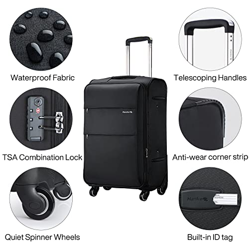 Hanke 2-Piece Set Softside Expandable Luggage sets with Spinner Wheels, Upright Suitcase with TSA Lock, Extra Large Rolling Luggage for Family Travel,nestable storage 20/28(Black)
