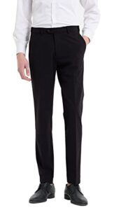 plaid&plain mens pants expandable waist slim fit dress pants for men 8102 black 36x32