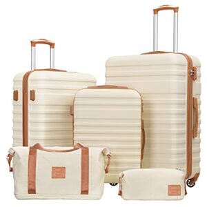 coolife suitcase set 3 piece luggage set carry on hardside luggage with tsa lock spinner wheels (white, 5 piece set)