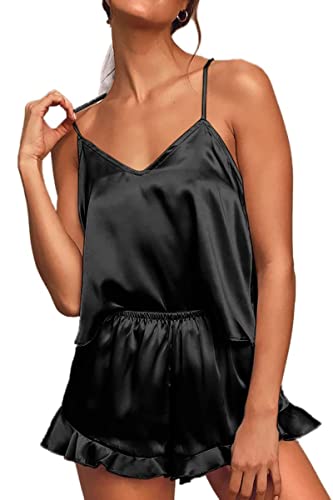 Ekouaer Silk Pajamas for Women Satin Shorts Sets Deep V Neck Cami Tops 4 Piece Pjs Nightwear