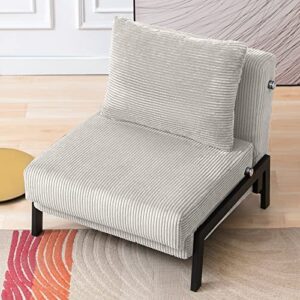 Mjkone Folding Futon Sofa Chair Bed, 2 in 1 Convertible Chair Bed Pull Out Sleeper Chair with Memory Foam Armless Sleeper Chair with Metal Leg Upholstered Chair for Living Room Bedroom Office, Beige