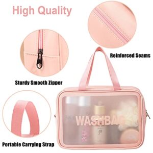 TOUYINGER Cosmetic Bag,3 Pcs Toiletry Bag Makeup Bag Travel Bag Set for Toiletries, Portable Toiletry Bags for Traveling Women, Translucent Waterproof Make Up Bag for Travel and Bathroom(3 Pcs-Pink)