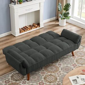 Betoko Convertible Futon Sofa Bed Sleeper Twin Size, Modern Reclining Linen Split Back Sofa Couch with Pillow Top Arm for Compact Living Room,Apartment (Dark Grey)