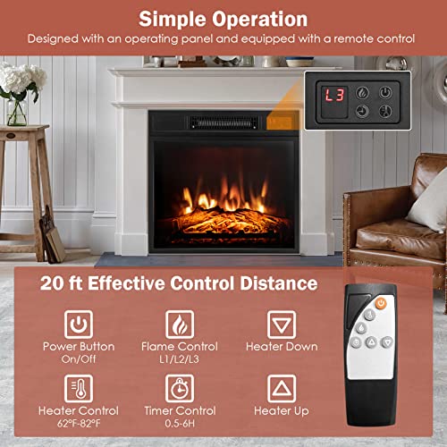 COSTWAY Electric Fireplace Insert 18-inch Wide, 1400W Recessed Fireplace Heater with Remote Control, 3 LED Flame Effects, 6H Timer, Electric Fireplace for Bedroom Home Office Indoor Use, Black