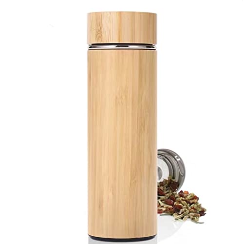 Eco Friendly Stainless Steel Thermos Insulated Drinking Bamboo Water Bottle Coffee Tumbler 17 oz