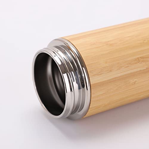 Eco Friendly Stainless Steel Thermos Insulated Drinking Bamboo Water Bottle Coffee Tumbler 17 oz