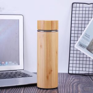 Eco Friendly Stainless Steel Thermos Insulated Drinking Bamboo Water Bottle Coffee Tumbler 17 oz