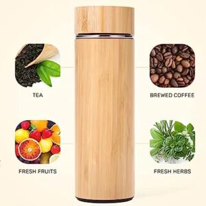 Eco Friendly Stainless Steel Thermos Insulated Drinking Bamboo Water Bottle Coffee Tumbler 17 oz