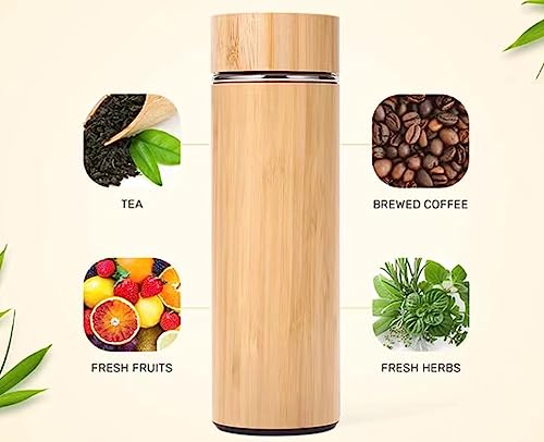 Eco Friendly Stainless Steel Thermos Insulated Drinking Bamboo Water Bottle Coffee Tumbler 17 oz