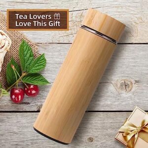 Eco Friendly Stainless Steel Thermos Insulated Drinking Bamboo Water Bottle Coffee Tumbler 17 oz