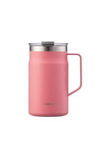 locknlock metro mug premium 18/8 stainless steel double wall insulated with handle perfect for table with lid, peach red, 20 oz