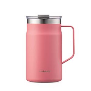 LocknLock Metro Mug Premium 18/8 Stainless Steel Double Wall Insulated with Handle Perfect for table with Lid, Peach Red, 20 oz