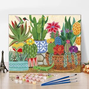 tishiron paint by number easy for adults kids beginner, drawing paintwork with paintbrushes, arts craft home wall decor, acrylic pigment-holiday decor gifts, succulents collection 16x20inch
