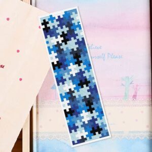diy blank canvas blue jigsaw pattern bookmarks counted cross stitch kits for adult kid beginner embroidery crafts needlework bookmark for student gift 20x6cm
