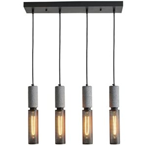 adcthome 4-light concrete linear pendant light with a metal mesh shade,modern industrial hanging cement pendant lighting for kitchen island bedroom living room dining room light fixture