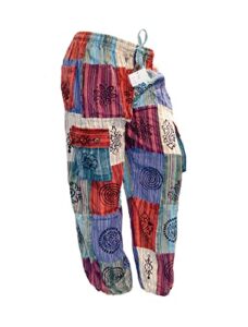 handmade om pants patchwork pants unisex multisize himalayan bohemian trousers (large, regular, regular) multicolor