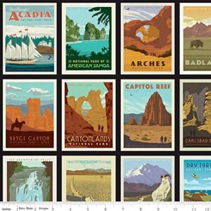 Riley Blake National Parks Posters 23”x43” Panel with Black Borders, Quilting, Apparel and Home Decor Fabric