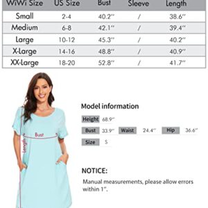 WiWi Bamboo Nightgowns for Women Soft Short Sleeve Night Gowns Summer Sleep Shirt Sleepwear Dress with Pockets S-XXL, Aqua, Small