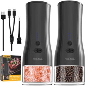 Upgraded Electric Salt and Pepper Grinder Set -140ml Large Capacity - USB Rechargeable - One Handed Operation - White Light - Adjustable Coarseness Automatic Electronic Spice Mill Shakers Refillable