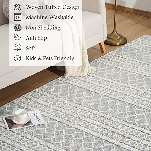 5x7 Area Rugs for Living Room Woven High-Low Textured Washable Rug Neutral Moroccan Boho Rug Indoor Carpet Ideal for Bedroom Dorm Playroom Dining Office