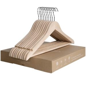storageworks coat hanger, schima superba clothes hanger, natural wood hangers for shirts, jackets, pants, coats, suits, sweaters, 10 pack