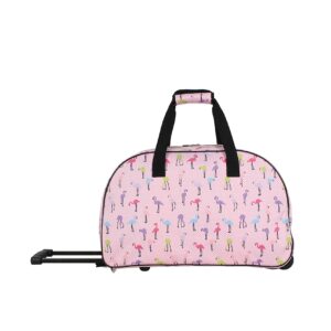 Betsey Johnson Designer Carry On Luggage Collection - Lightweight Pattern 22 Inch Duffel Bag- Weekender Overnight Business Travel Suitcase with 2- Rolling Spinner Wheels (Colorful Flamingo)