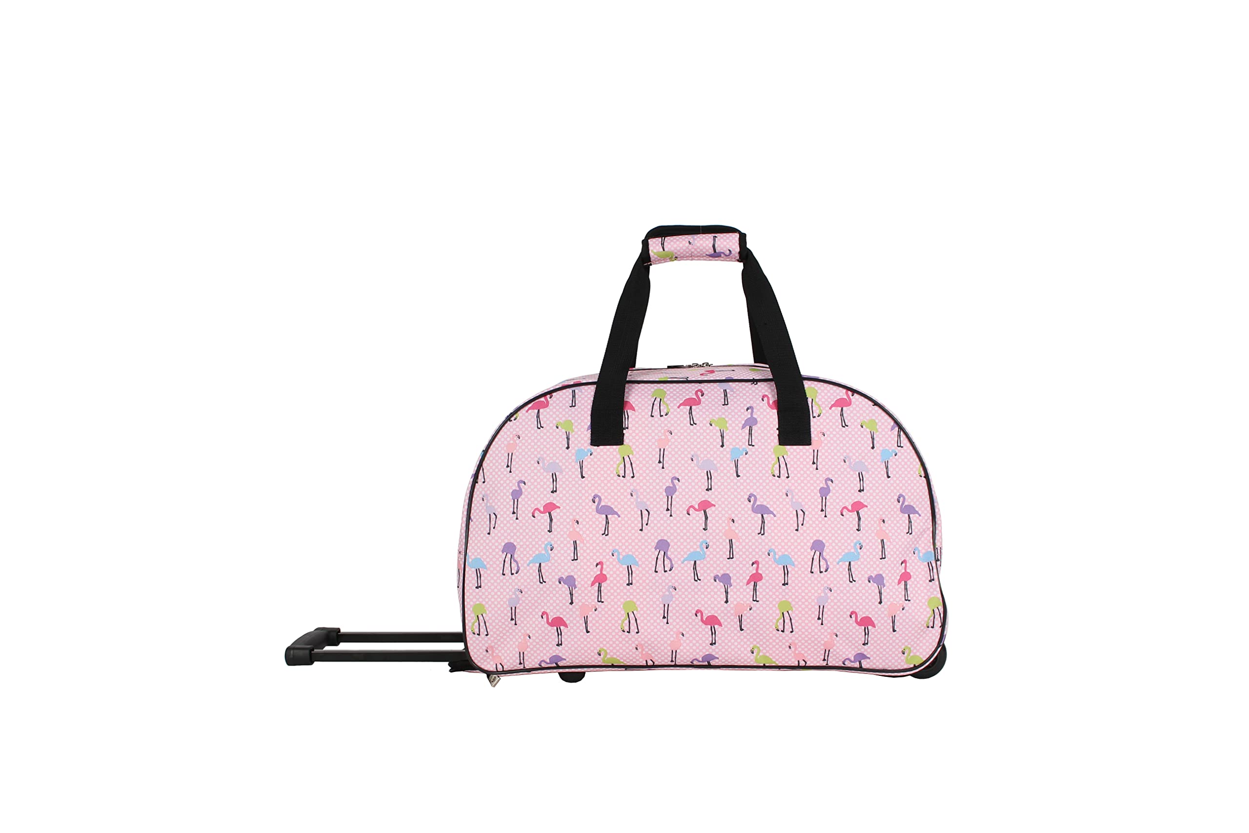 Betsey Johnson Designer Carry On Luggage Collection - Lightweight Pattern 22 Inch Duffel Bag- Weekender Overnight Business Travel Suitcase with 2- Rolling Spinner Wheels (Colorful Flamingo)